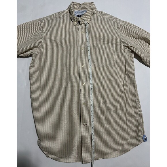 Cremieux Classics Men’s Seersucker Button-Down Shirt Size M Beige Stripped - Picture 2 of 11
